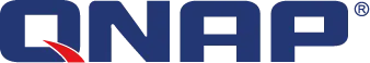 QNAP-Logo: Dunkelblaue Großbuchstaben „QNAP“ mit rotem Akzent im Buchstaben „Q“.