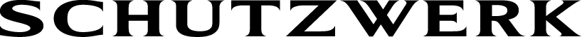 Schriftzug „SCHUTZWERK“ in schwarzer, serifenloser Großbuchstaben-Typografie.