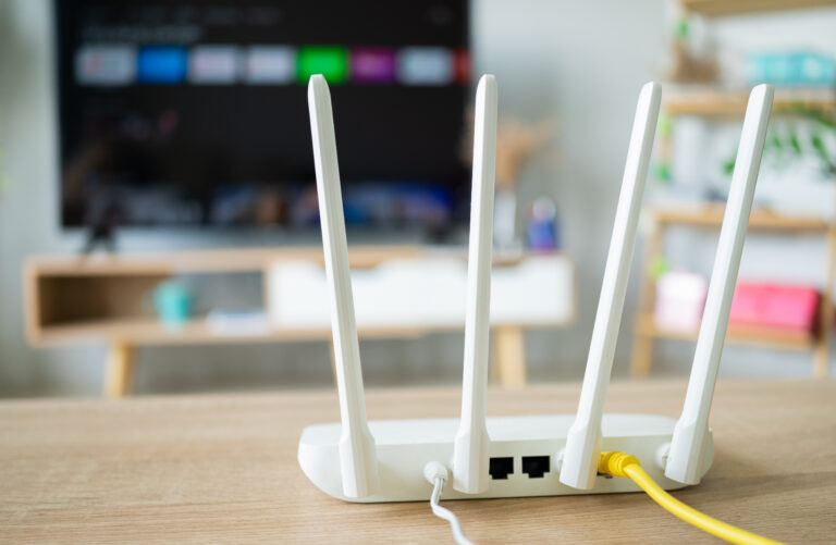 The internet router is placed on the living room table